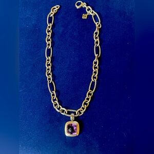David Yurman, Albion amethyst enhancer on 16 inch silver link chain .